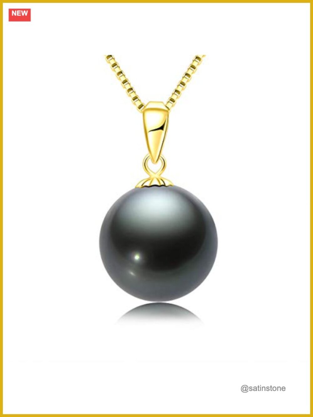 18K Solid Gold Tahitian Black Pearl Pendant Necklace Sterling Silver Chain